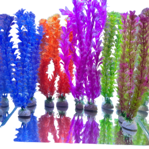 10 PACK Colorful Realistic Plastic Aquatic Plants- Weighted Base, Life-like Movement- Perfect for Aquarium or Pond